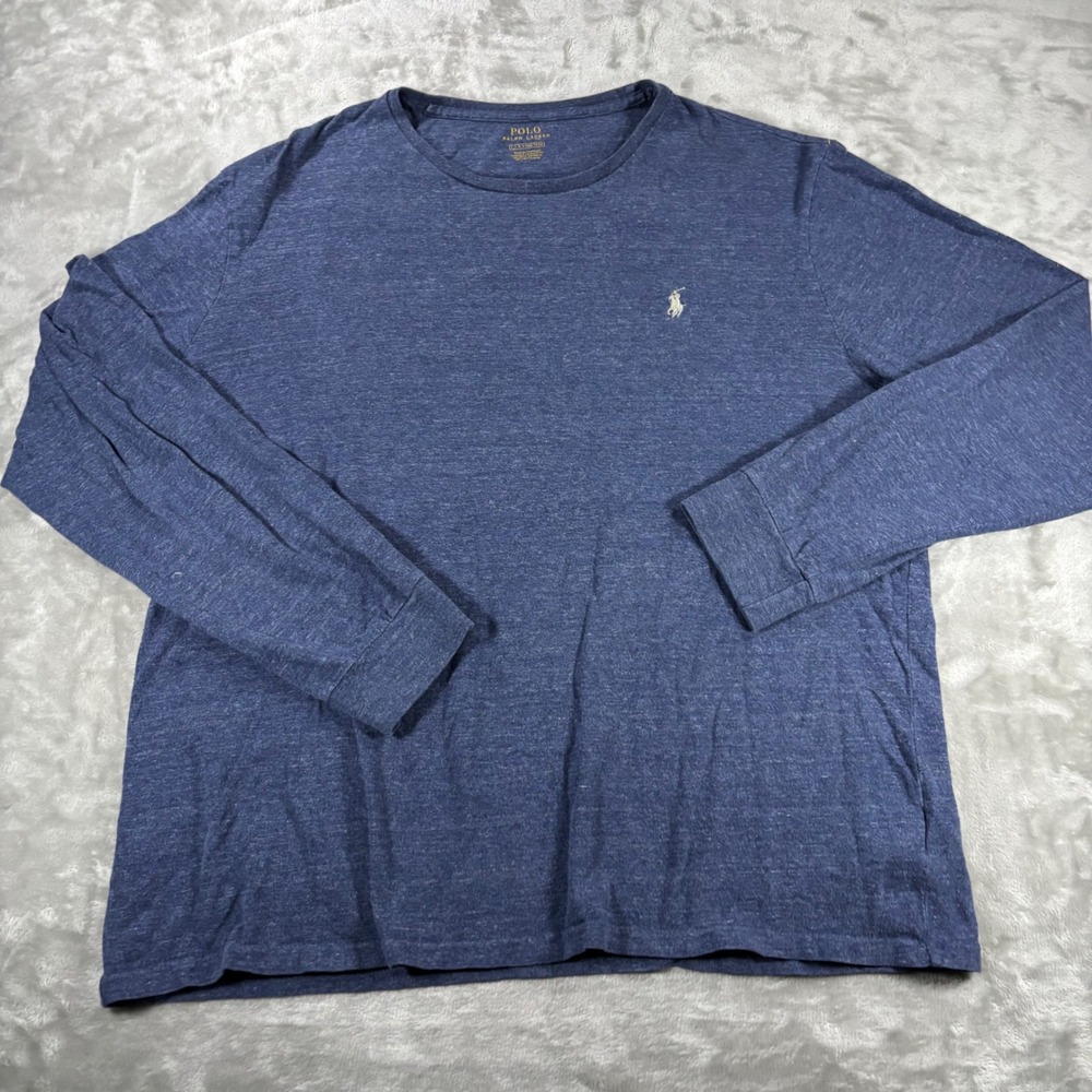 Polo Ralph Lauren Mens Long Sleeve T-Shirt Blue Heather Pony Logo Large L